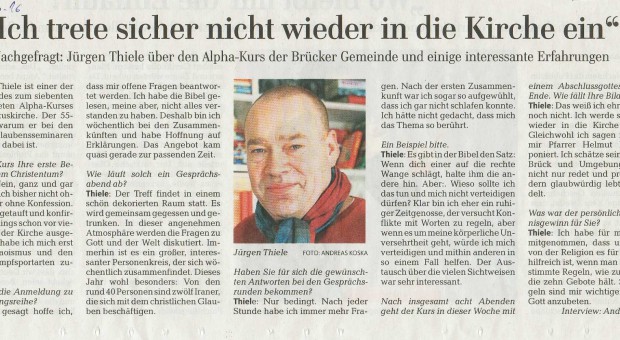 Interview zum Alphakurs, Märkische Allgemeine vom 15. März 2016