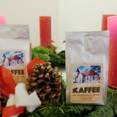 Fairgehandelter „Lambertuskaffee“ beim Brücker Weihnachtsmarkt